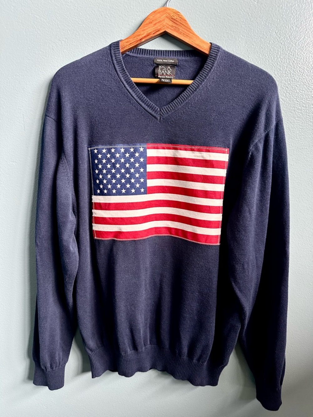 Reworked Jos. A. Bank XL American Flag Sweater | OOAK Cotton Ralph Lauren Style - Picture 2 of 8